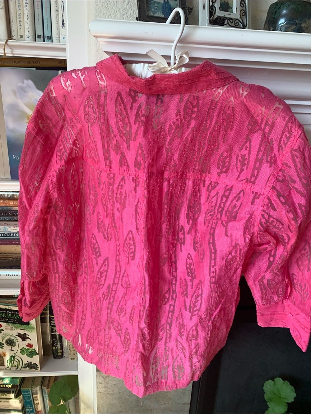 Mirasol Linen Rayon Hot Pink Sheer Button-Down Blouse - Picture 6 of 9